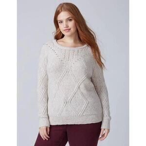Lane Bryant Plus Size 14 16 Studded Detail Cable Knit Sweater Beige Oatmeal